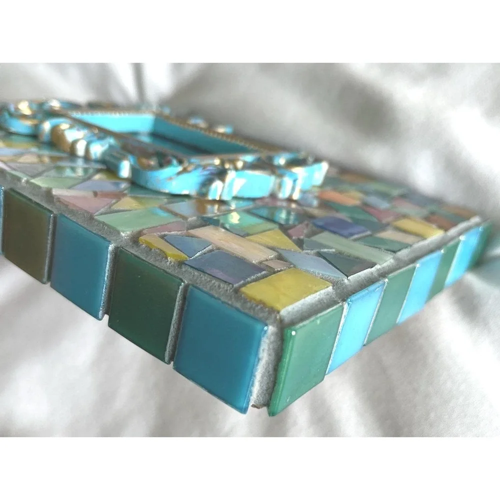 Stained Glass Mosaic Mirror Frame Colorful Handmade Glass Tile Boho Decor 8x6